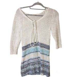 Roxy stripe 3/4 Sleeve Color block Sweater Cream Blue Size Large‎
